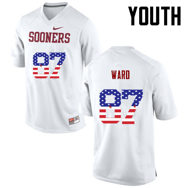 Youth Oklahoma Sooners #87 D.J. Ward College Football USA Flag Fashion Jerseys-White - Click Image to Close